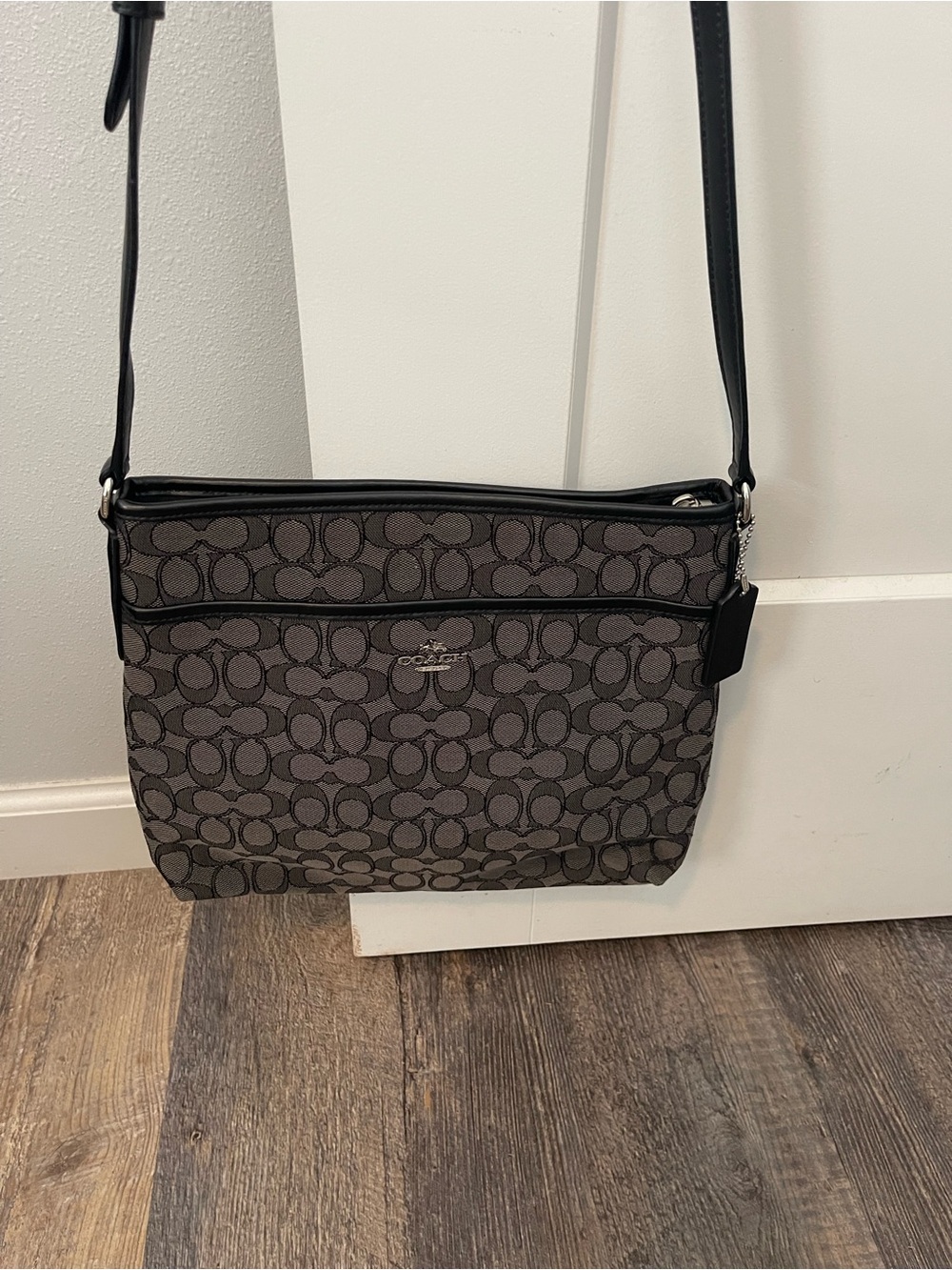 Coach Men’s Signature Messenger Bag in Black and Gray